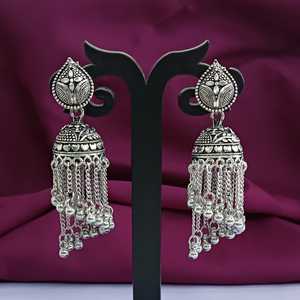Indian Oxidized Jewelry Boho Vintage Layered Party Wear <b>Jhumka</b> Jhumki Tassel Dangle Statement <b>Earrings</b> Set for Women - Product Image 2
