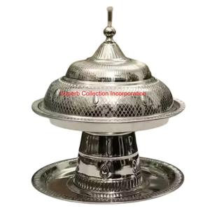 Chauffe-plat rond en acier inoxydable avec base décorative en bois et couvercle Chauffe-plat nickelé de qualité supérieure pour buffet et restauration - Product Image 2