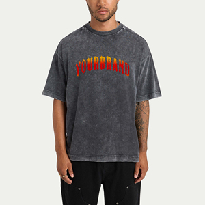 À la mode 100% coton lavé à l'acide hommes été tenue décontracté personnalisé imprimé Logo coupe ample respirant grande taille T-Shirts - Product Image 4