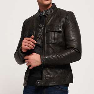 Veste en cuir pour homme de haute qualité, logo personnalisé, nouveau design, 100% douce et chaude, nouvelle veste pour homme grande taille, col montant, style avec poches. - Product Image 1