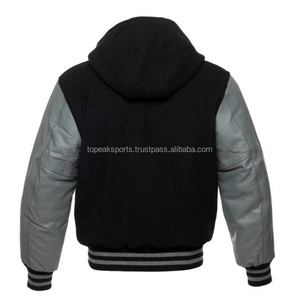 Blouson universitaire OEM en laine noire à manches beiges, modèle 2026, le plus vendu, 100% haute qualité, écologique, chauffant, hiver, logo frontal, faible MOQ - Product Image 4