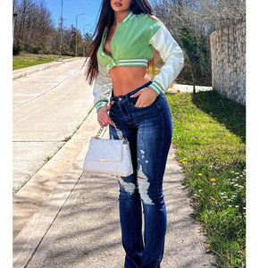 Chaqueta universitaria de béisbol de gran tamaño para mujer, diseño de letras bordadas personalizadas, abrigo de invierno con soporte, estilo informal deportivo recortado - Product Image 3