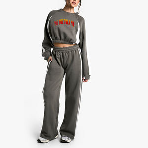 Conjuntos Deportivos de Pantalones Anchos y Sudaderas Cortas con Cuello Redondo, 100% Algodón Grueso, Diseño Nuevo, Personaliza con tu Logotipo - Product Image 1