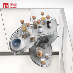 Organizador extraíble para gabinete de <span class=keywords><strong>cocina</strong></span> de esquina ciega con cierre suave, cesta giratoria de dos niveles Magic Fly Moon para gabinete inferior - Product Image 3