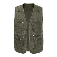 Service OEM – Gilet de travail robuste pour homme, multi-poches, col en V, en toile de coton, idéal pour l'extérieur – Collection été