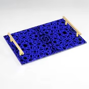 Plato de servicio redondo de estilo árabe de alta calidad, plato de fiesta minimalista elegante de lujo, bandejas de servicio de aspecto Premium de madera de Metal - Product Image 2