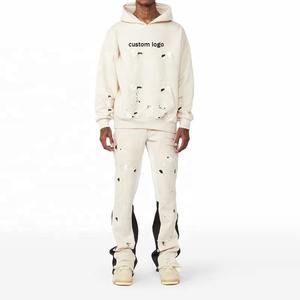 Conjunto de chándal deportivo personalizado de alta calidad para hombre, pantalones acampanados de lana, Conjunto de sudadera con capucha y pantalones de chándal, ropa informal de algodón para otoño 100% - Product Image 1