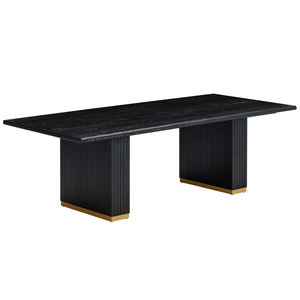 Table de salle à manger rectangulaire en bois de manguier massif, style planche, avec pieds sur piédestal à panneaux larges et cadre en laiton décoré – Nouveauté irrésistible pour cuisine - Product Image 1