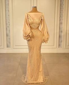 Elegante Vestido de Gala Largo de Satén Vintage de Ensueño con Mangas Cortas, Cuello con Lazo, Decoración de Encaje Fruncido, para Fiestas Formales, Graduaciones - Product Image 1