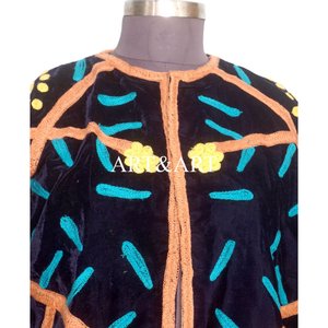 Veste matelassée en velours artisanal brodée à la main, motif floral, 100% coton tissé, écologique, séchage rapide, haute qualité - Product Image 3