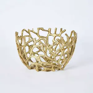 โรยาลชามผลไม้ทองตกแต่งมือแกะสลักออกแบบที่กําหนดเองทําผลไม้ที่สวยงามเสิร์ฟขนมเสิร์ฟชามโลหะ - Product Image 6