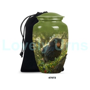 Meilleure vente d'urne commémorative de crémation oiseau macareux bleu en aluminium pour cendres humaines adultes grande urne décorative avec sac en velours gratuit - Product Image 4