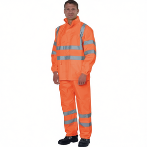 High Visibility Orange Rain Jacket with Reflective <b>Stickers</b> & Lights Prevent Invisibility in Low Light Conditions - Product Image 2