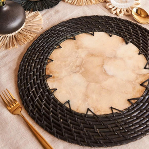 Sustainable Table Setting for Eco-Conscious Homes Handwoven <b>Wicker</b> <b>Placemat</b> with Capiz Shell inlay Natural Rattan Charger - Product Image 4