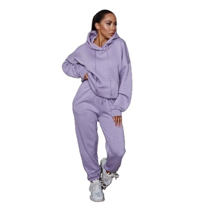 Haute demande 2 pièces femmes surdimensionné poche avant pull à capuche et survêtement à revers ensemble femmes 2 pièces survêtement sweat ensemble - Product Image 1