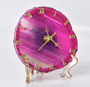 Luxury Design Home Decorative Pink Agate Coaster <b>Clock</b> With Gold Electroplated Rim at Best Price From India - Product Image 2