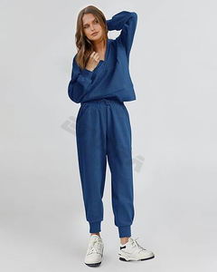 Sweat-shirt personnalisé en velours de couleur unie, jogging à fermeture éclair, survêtement, survêtement 2 pièces, ensemble de tenues, survêtement pour femmes - Product Image 1