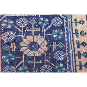 Alfombra Turca Vintage, Alfombra Pequeña de 1.6x2.5 pies, Alfombra con Puntos Azules y Verdes - Product Image 5