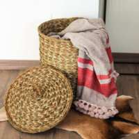 Panier à linge en jonc tressé à la main Noja brun naturel, origine Kasserine, 42 cm de diamètre x 50 cm de hauteur