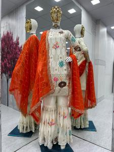 FabZone dernier concepteur lourd Faux Georgette broderie séquence travail Sharara costume filles haute fête de mariage Sari Salwar - Product Image 4