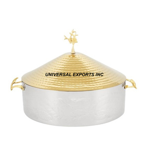 Marmite à double paroi en acier inoxydable Vaisselle finie en or Réchauffeur d'aliments de luxe Casserole en métal fantaisie de table de forme ronde - Product Image 4