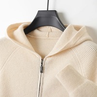 Sweat-shirt à capuche zippé pour homme en 100 % laine mérinos, écologique, coupe-vent, brodé, tricot épais automne-hiver