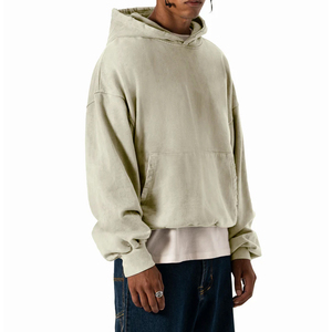 เสื้อฮู้ดผ้าฝ้ายซักกรดแขนยาวโอเวอร์ไซส์กำหนดโลโก้100% ได้เอง - Product Image 5