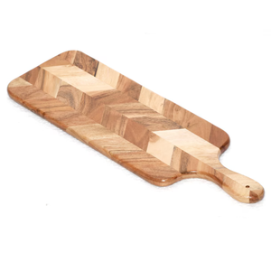 Planches à découper rectangulaires personnalisées en bois d'acacia avec poignées de sangle polies et élégantes pour pizza au fromage dans la cuisine de restaurant - Product Image 4