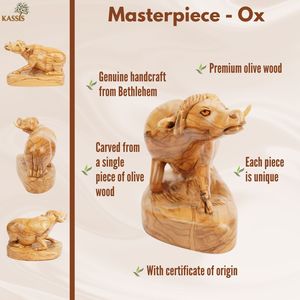 Sculpture d'âne en bois d'olivier sculptée à la main, 18 cm, figurine de taureau en bois faite à la main, animal de la Nativité, vente en gros de Bethléem - Product Image 4