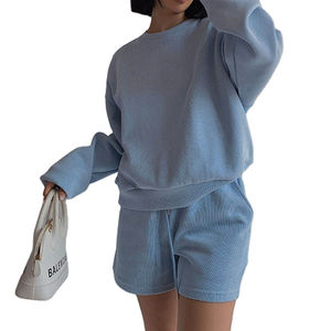 ชุดเสื้อสเวตเตอร์และกางเกงขาสั้นสำหรับผู้หญิงชุดสเวตเตอร์ถักผ้าฝ้าย100% สำหรับฤดูใบไม้ผลิ - Product Image 4