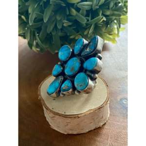 Bague Jeff James Kingman Boho Marquise taille 7 en turquoise et argent sterling, sertie clos, pierre naturelle, plaqué rhodium, pour usage quotidien - Product Image 4