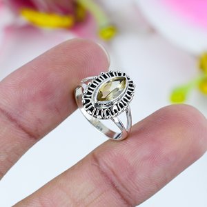 Anillo de plata de ley sólida 925 hecho a mano con bisel de piedras preciosas de citrino natural, joyería con incrustaciones para bodas y fiestas - Product Image 1