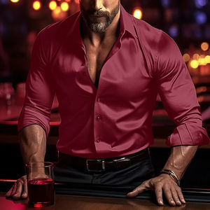 เสื้อคอปกแขนยาวผ้านุ่มสำหรับผู้ชายเสื้อเชิ้ตวันหยุดสีดำขาวเบอร์กันดีสีน้ำเงิน - Product Image 4