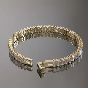 Pulsera de tenis de diamante cultivado en laboratorio para mujeres y hombres, pulsera de diamantes Baguette de oro sólido de 14K, brazalete de pulsera de diamantes Baguette - Product Image 2