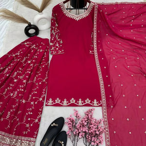 El último traje Sharara DE TRABAJO bordado de Georgette de imitación pesado de diseñador por FabZone - Product Image 1