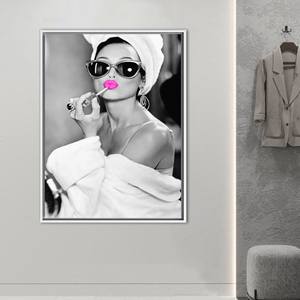 Elegant Audrey Pink Lip Art <b>Canvas</b> Print - Fashion Wall Art,White <b>Framed</b> - Product Image 1