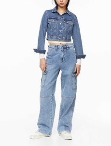 กางเกงยีนส์สีน้ำเงินสำหรับผู้หญิงทรงหลวมเข้ารูปแบบลำลองแฟชั่น - Product Image 4