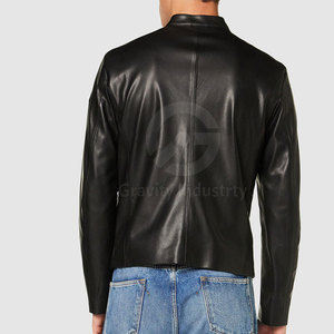 Nouvelle conception personnalisable – Blouson en cuir de vachette pour homme, collection Hiver 2026 – Col montant décontracté, logo frontal, respirant et écologique - Product Image 2