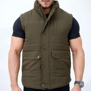 Venta caliente de los hombres de invierno sin mangas Puffer chaleco Stand Collar Reversible personalizado lienzo impresión OEM servicio - Product Image 1