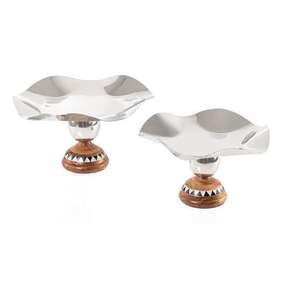 Juego de Tazones para Servir Chocolate Hechos a Mano, Ecológicos, de Acero Inoxidable, con Soporte de Madera, Dos Tamaños Diferentes, para Bodas - Product Image 1