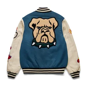 Wholesale Custom Bull <b>Dog</b> Chenille Patchwork Embroidered Varsity Jacket Stand Collar Plus Size Retro Streetwear Bomber <b>Coat</b> - Product Image 2