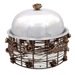 Plat Casserole en Métal Noir Fait à la Main Unique Nouveau Design en Bois Mère Perle Réchauffeur Alimentaire Hotpot - Product Image 2