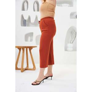 RMG <b>Plus</b> <b>Size</b> Wide Leg Cotton Capri Pants for Women - Comfortable Knitted Terracotta Calf-Length Trousers - Product Image 2