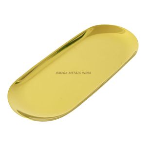 Bandeja decorativa única para servir en diseño ovalado dorado brillante, perfecta para un comedor elegante y una exhibición elegante para decoración del hogar - Product Image 1