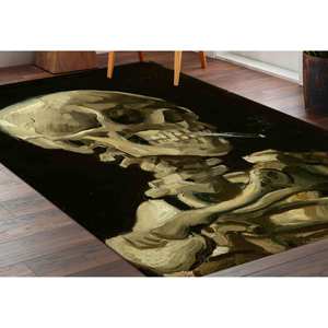 Alfombra de lana con diseño de calavera - Alfombra decorativa rectangular con retazos, base de látex y pelo medio para la sala de juegos masculina - Product Image 2