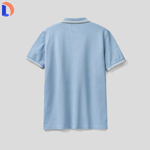 เสื้อยืดคอโปโลผ้าฝ้าย100% คอปกสีแบบพับลงลำลองของผู้ชาย - Product Image 2