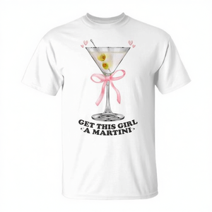 T-shirt Rosa da Ragazza con Fiocco e Design Cocktail Martini Dirty Martini per Promozioni - Product Image 2