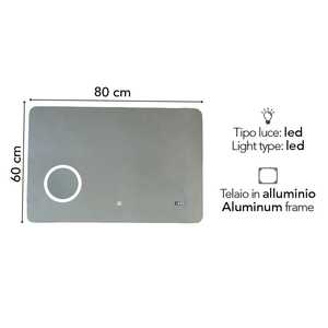 80x60 LED Touch Mirror with <b>Digital</b> <b>Clock</b> and Magnifying Glass Modern Bathroom Accessory - Product Image 2