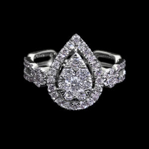 Lujoso anillo de compromiso de halo de pera de oro blanco de 14 quilates, racimo de diamantes naturales, ajuste de Halo doble, anillos de diamantes de vástago dividido - Product Image 1