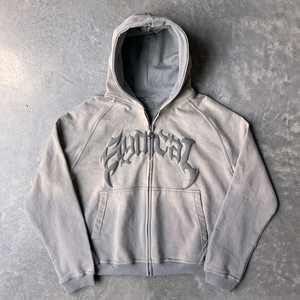 Acid Vintage Washed Zip up Sun Faded Cotton Blended Hooded Heavyweight Cotton Men Custom 3D Puff Printing Hoodie - Product Image 5